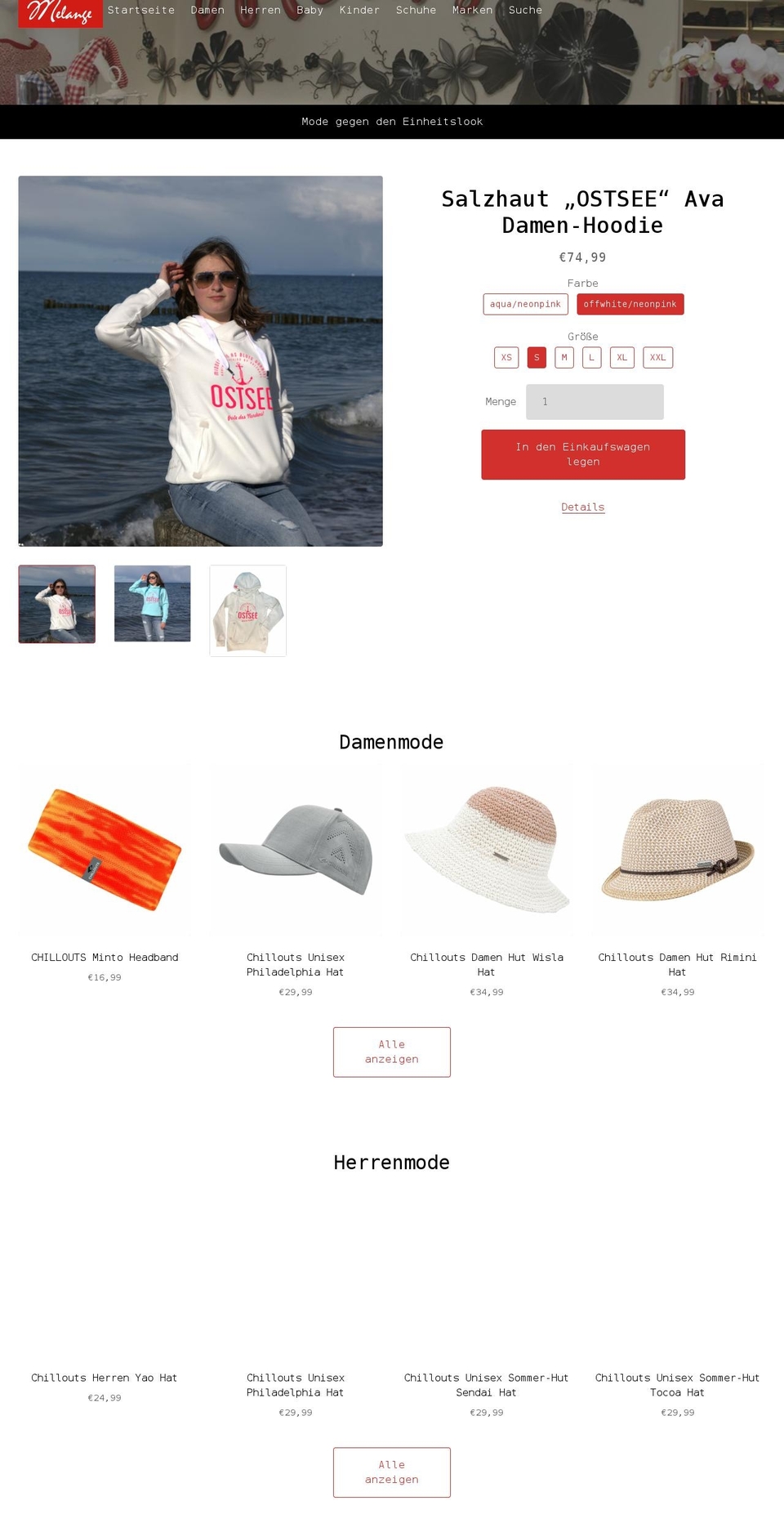 melange-shop.de shopify website screenshot