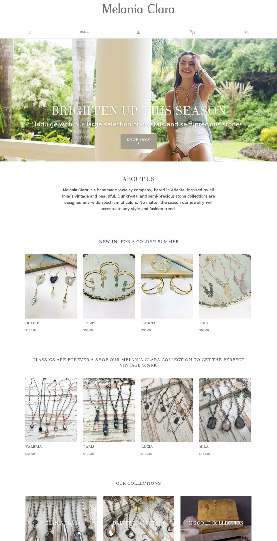melaniaclara.com shopify website screenshot