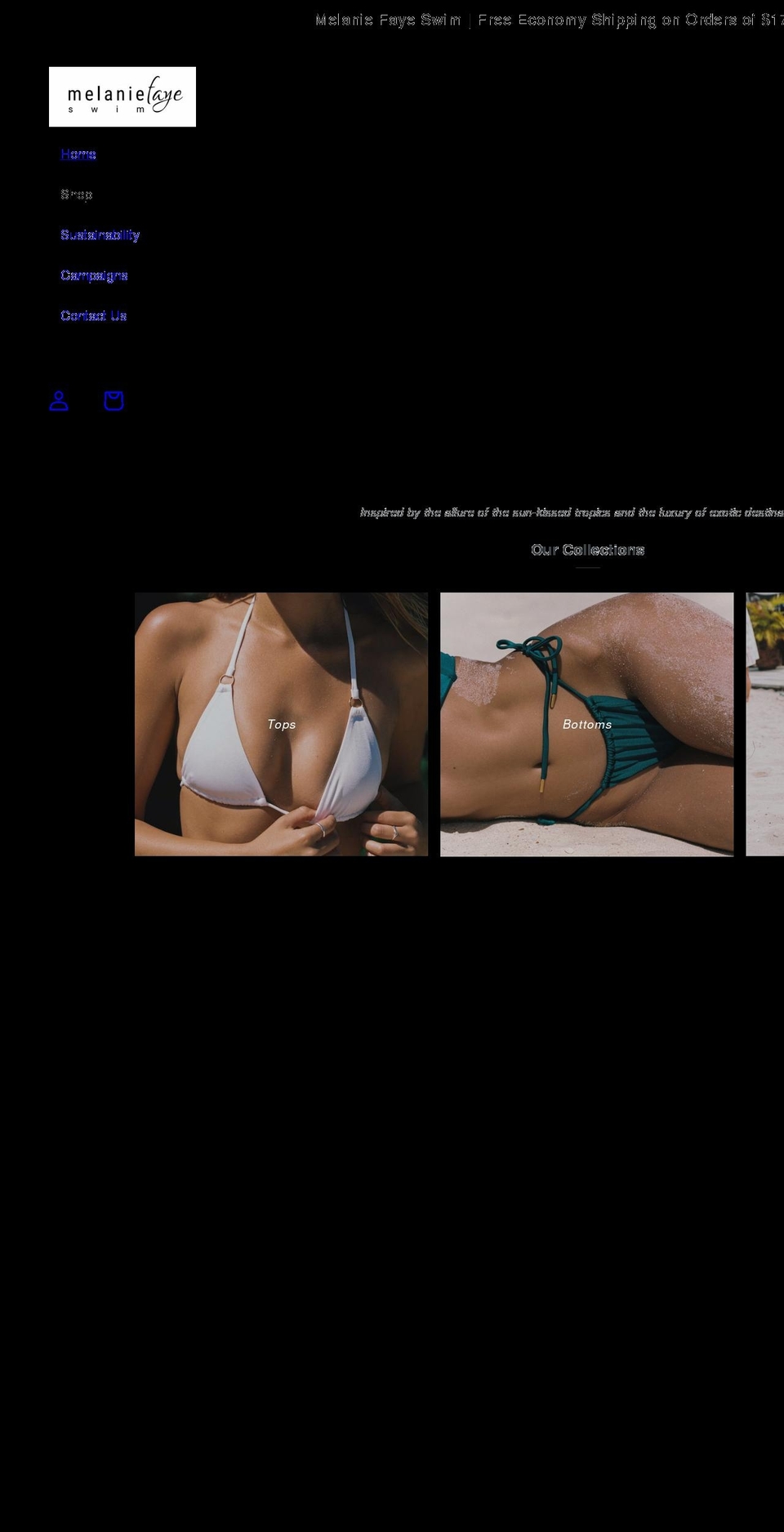 melaniefayeswim.com shopify website screenshot