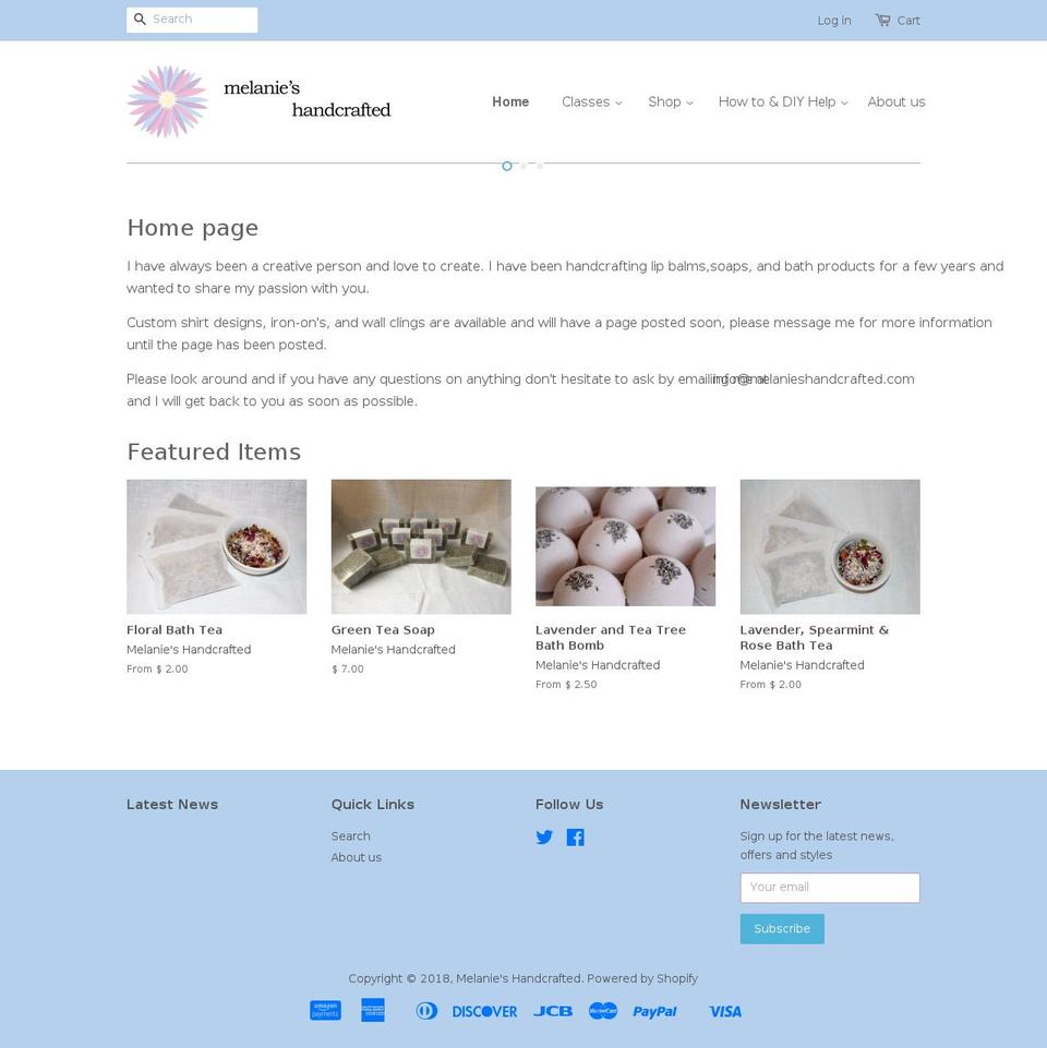 melanieshandcrafted.com — Shopify storefront screenshot