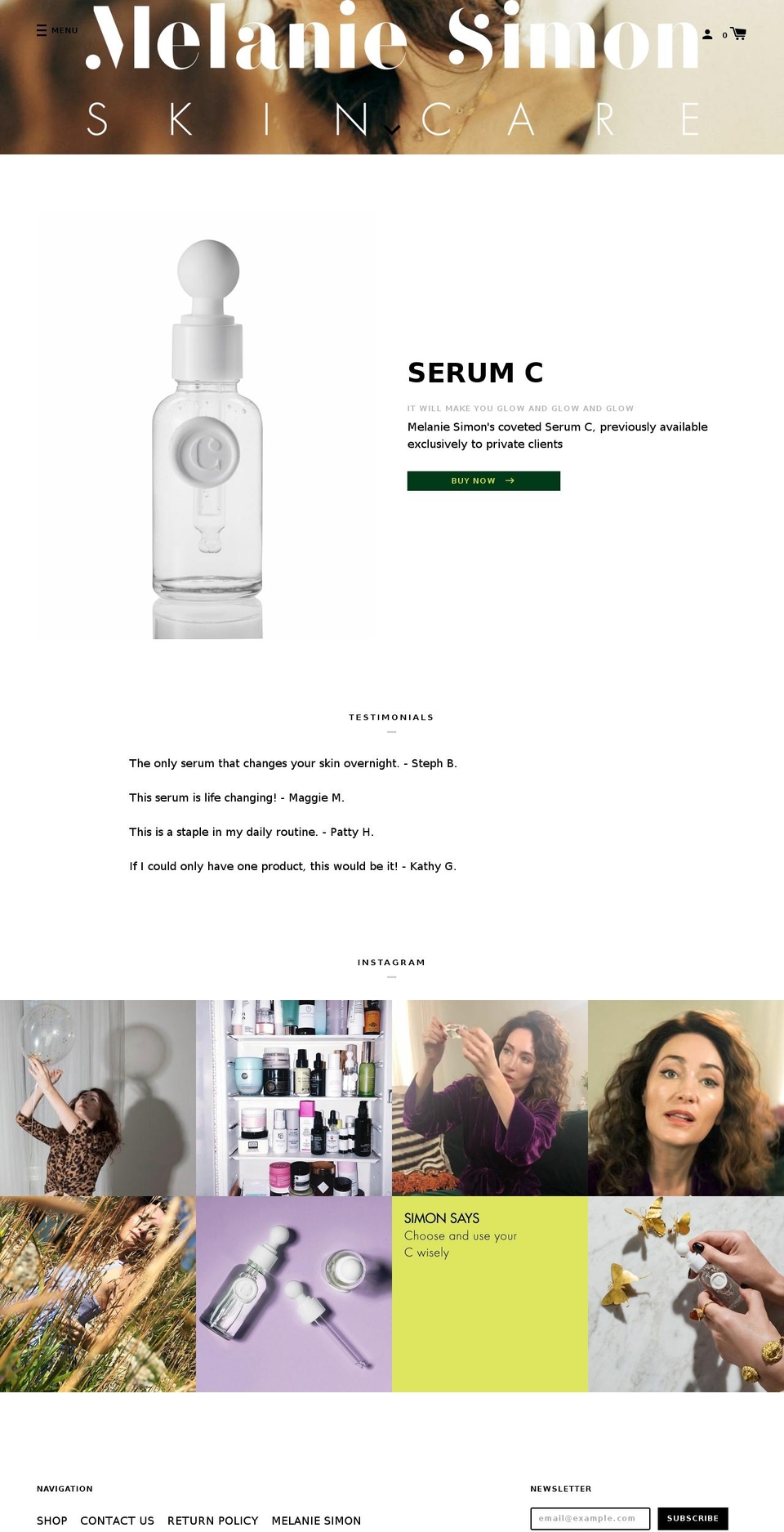melaniesimonskincare.com shopify website screenshot