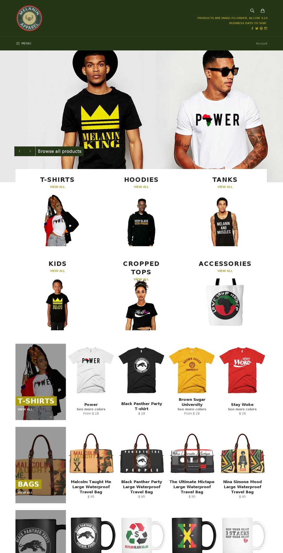 melaninapparel.com — Shopify storefront screenshot