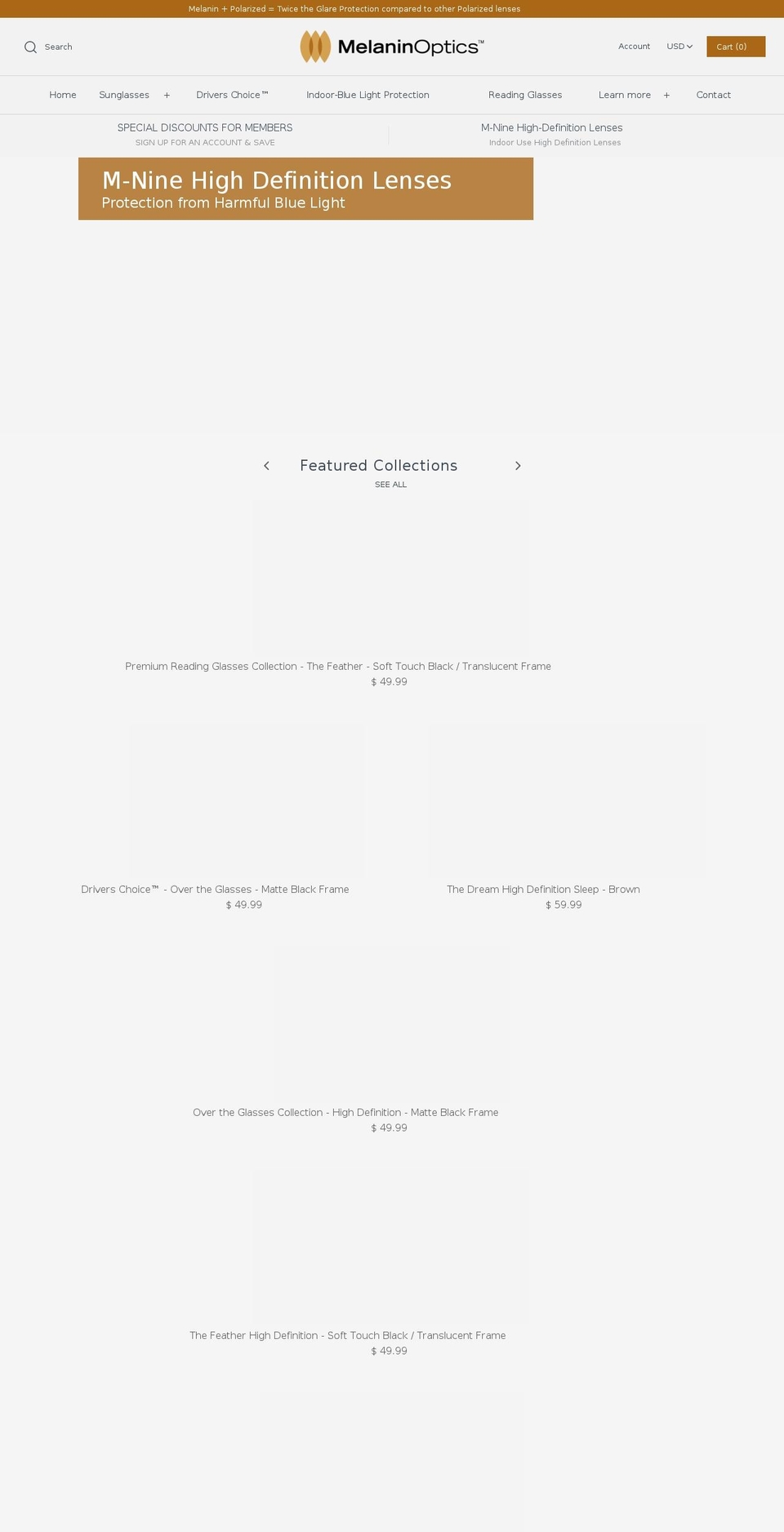 melaninoptics.com shopify website screenshot