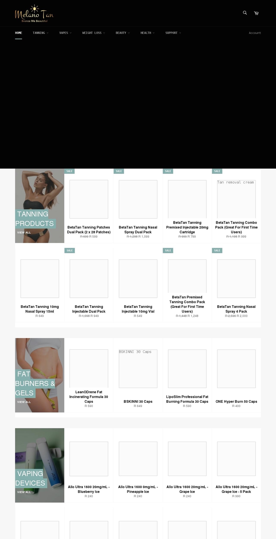 melano-tan.co.za shopify website screenshot