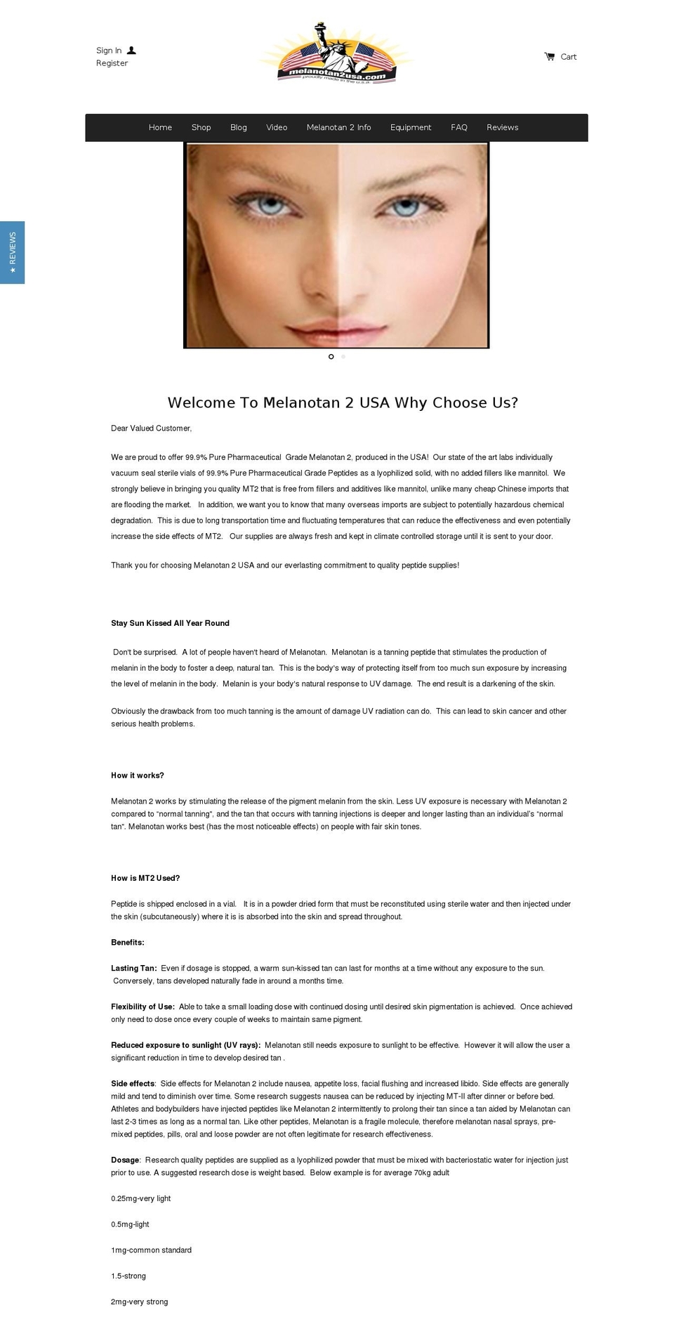 melanotan2usa.com shopify website screenshot