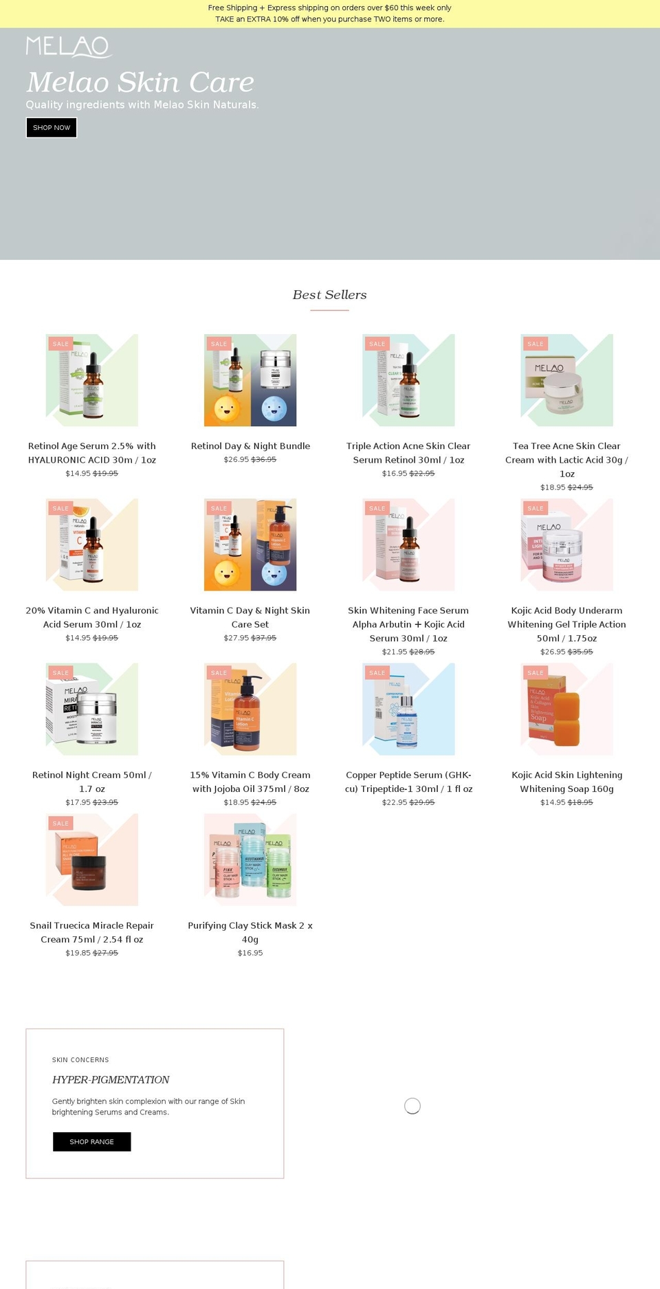 melaoskin.com shopify website screenshot