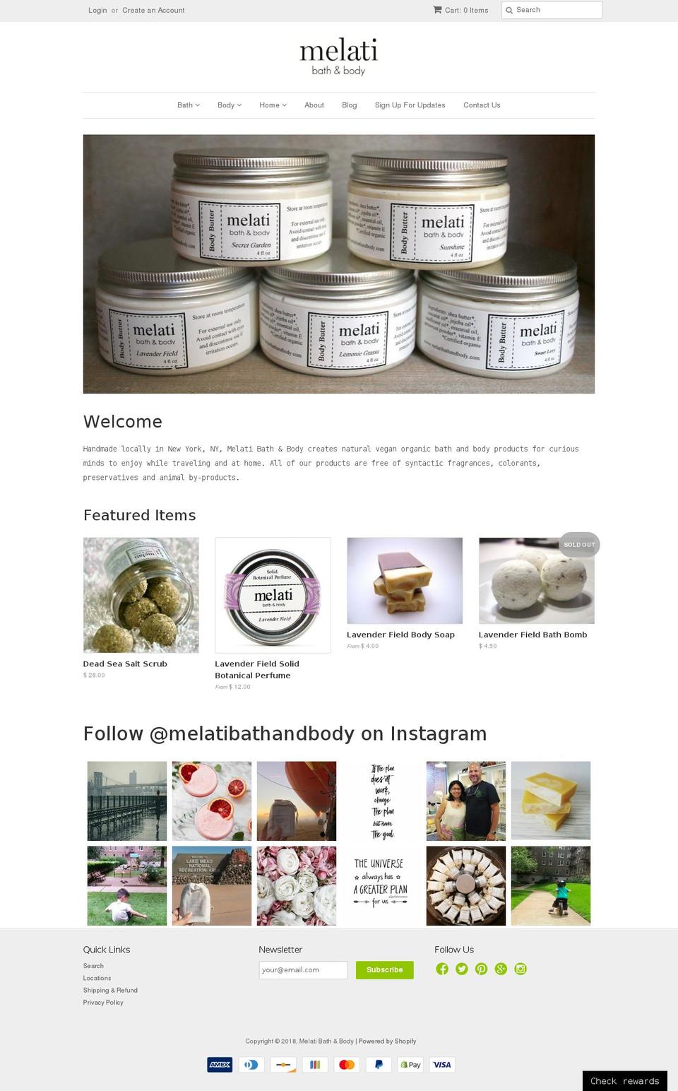 melatibathandbody.com shopify website screenshot
