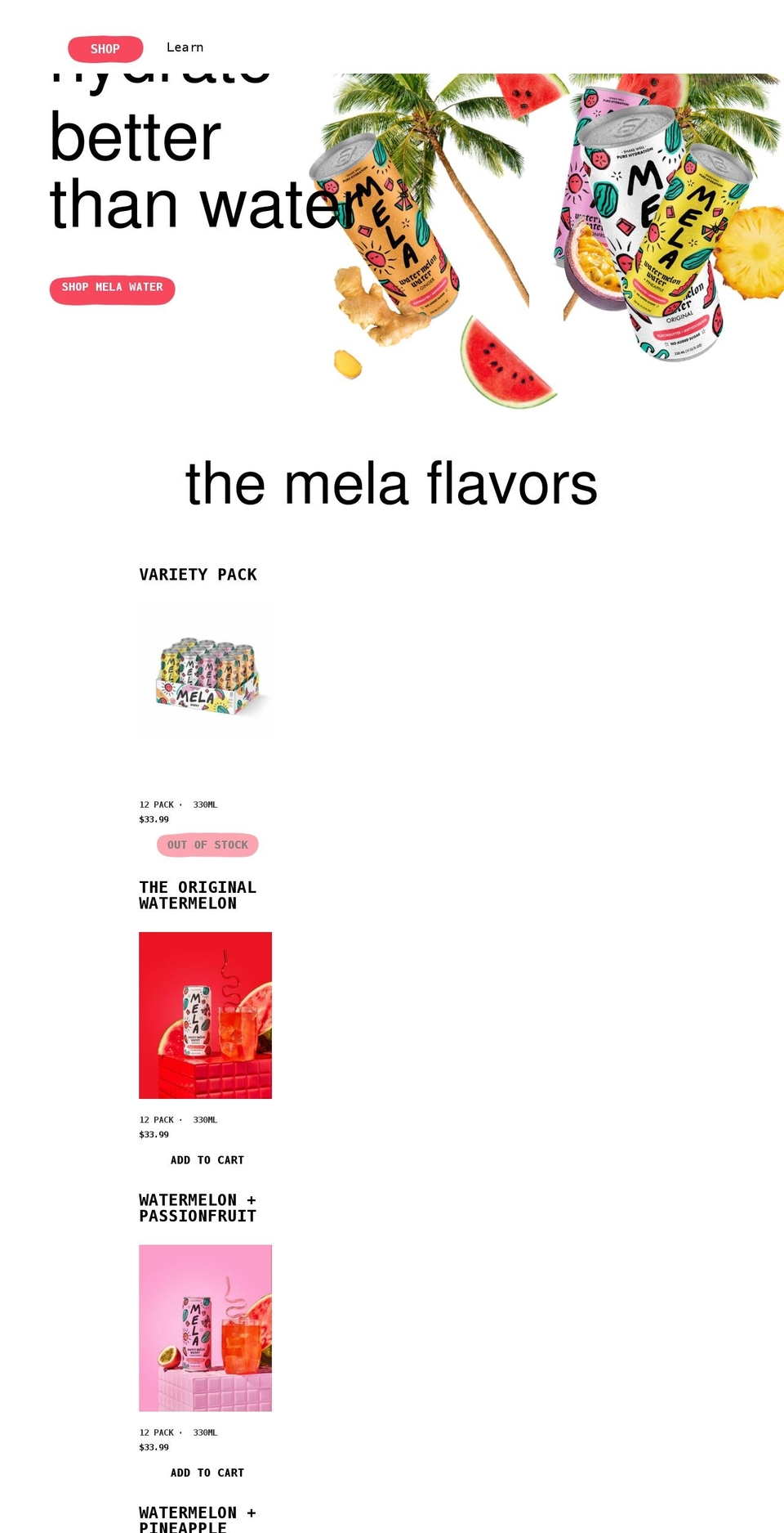 melawater.com shopify website screenshot