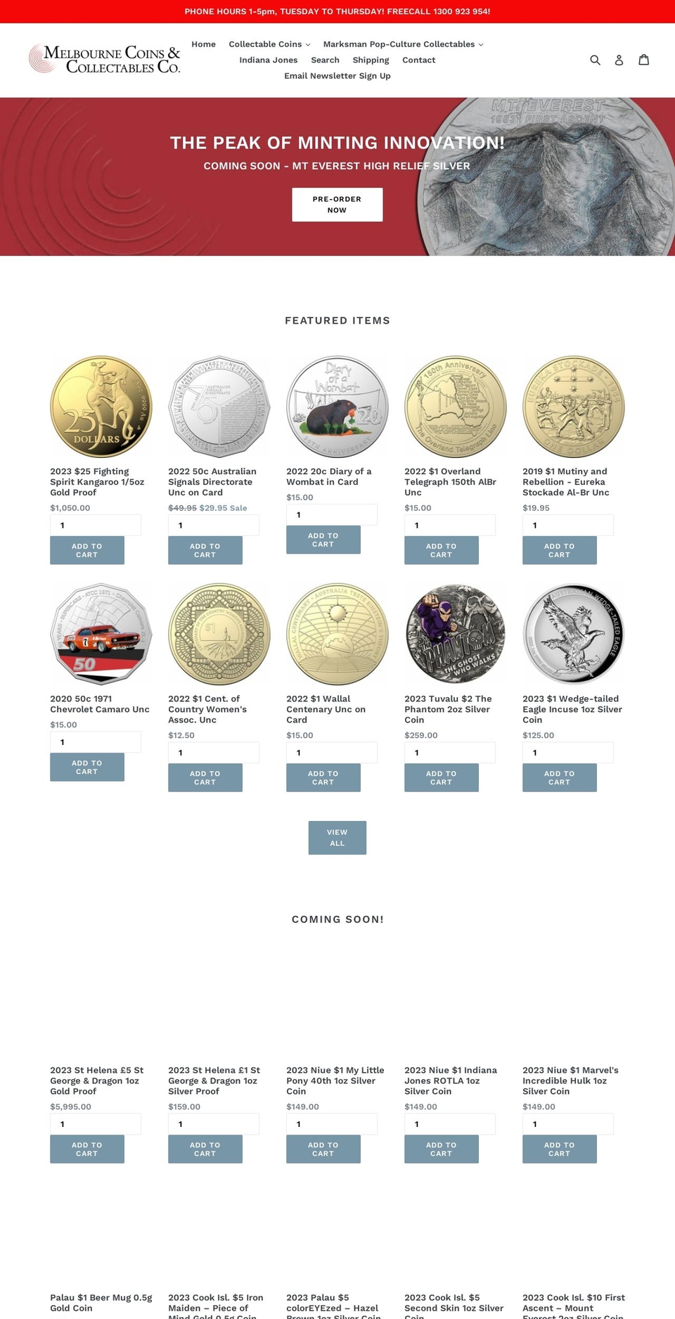 melbournecoinco.com — Shopify storefront screenshot
