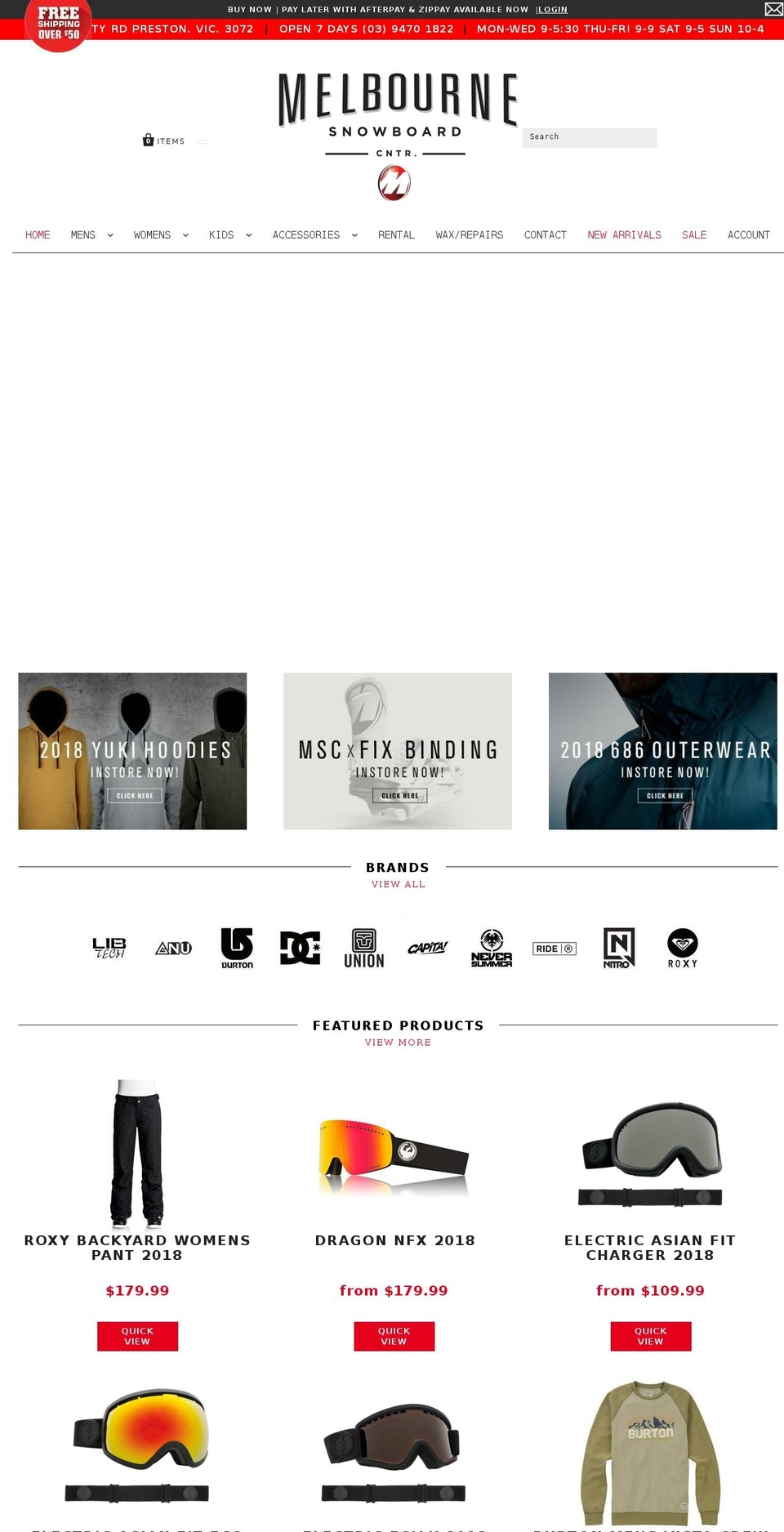 melbournesnowboardcentre.com.au shopify website screenshot