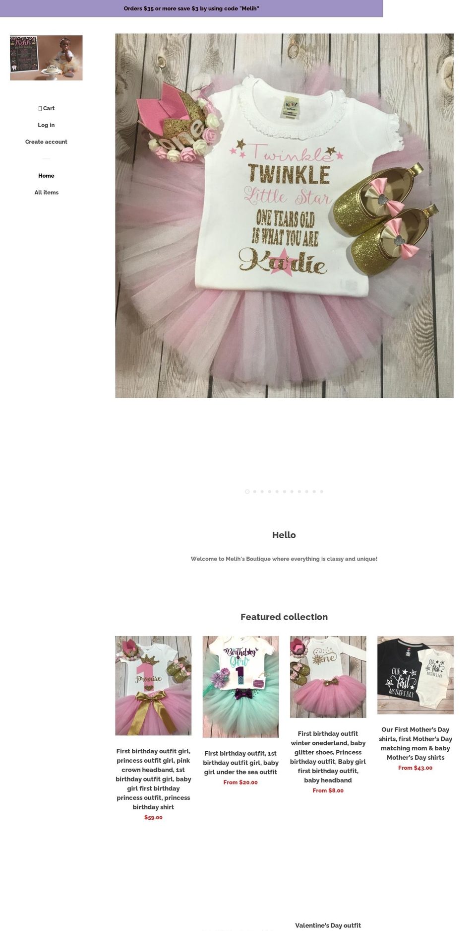 melihsboutique.com shopify website screenshot