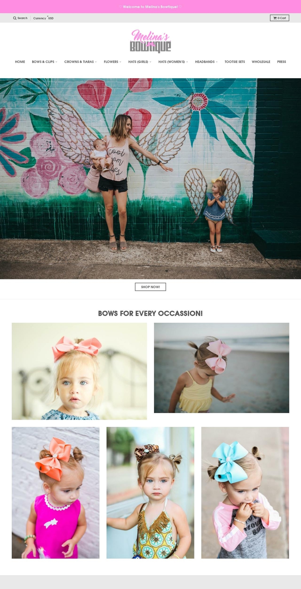 melinasbowtique.com shopify website screenshot