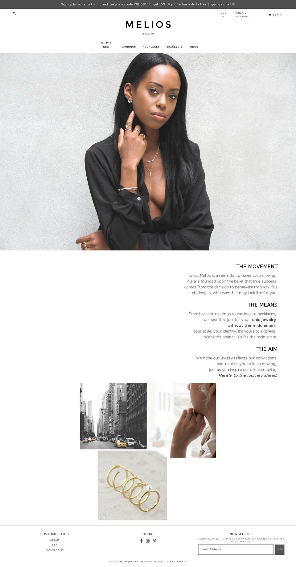 meliosjewelry.com shopify website screenshot