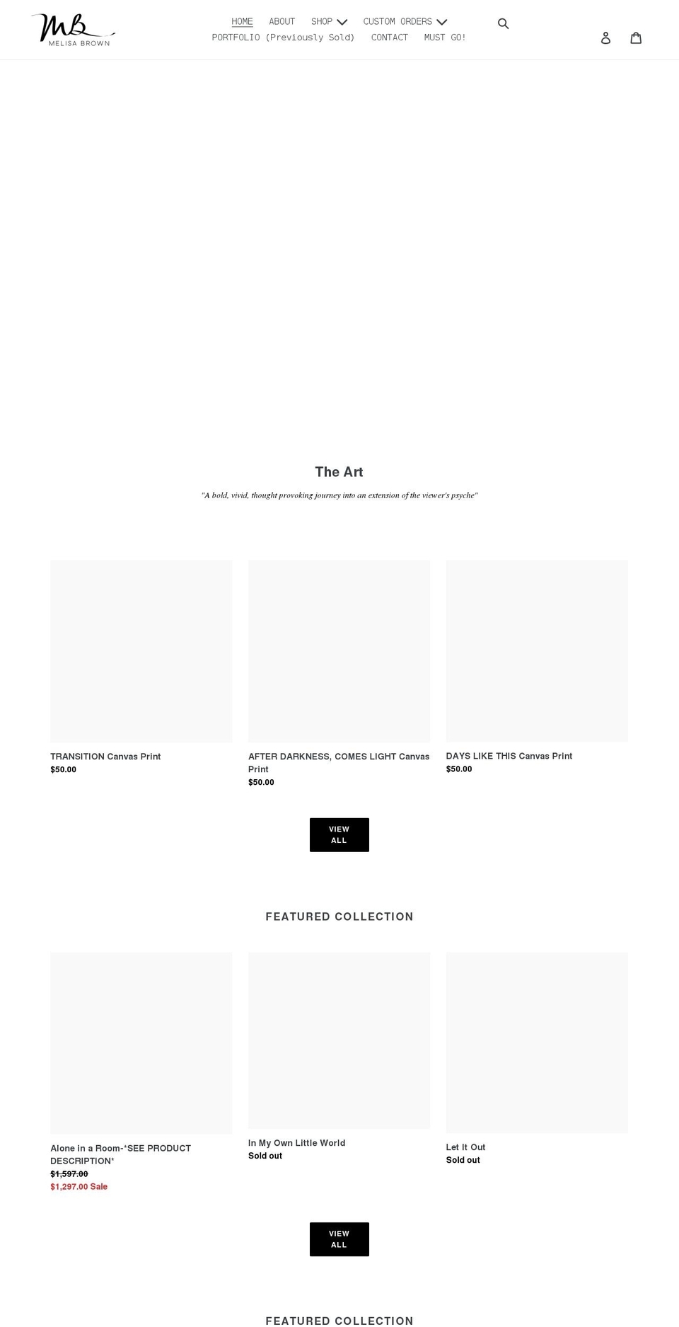 melisabrown.com shopify website screenshot