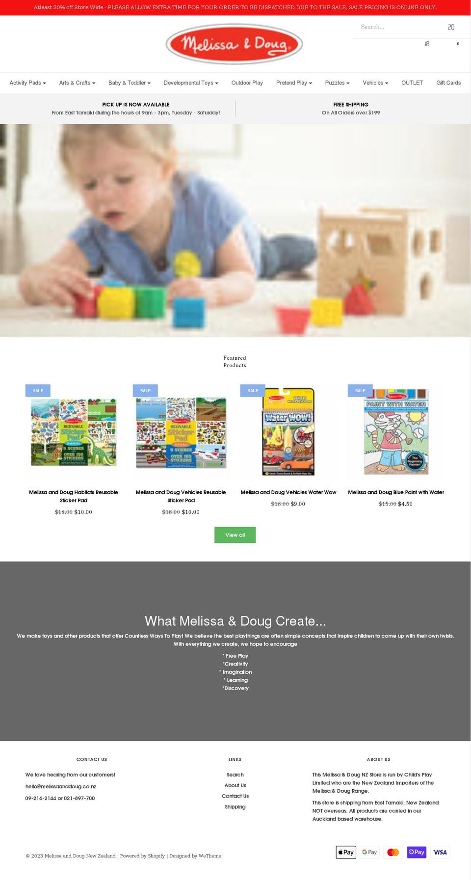 melissaanddoug.co.nz shopify website screenshot