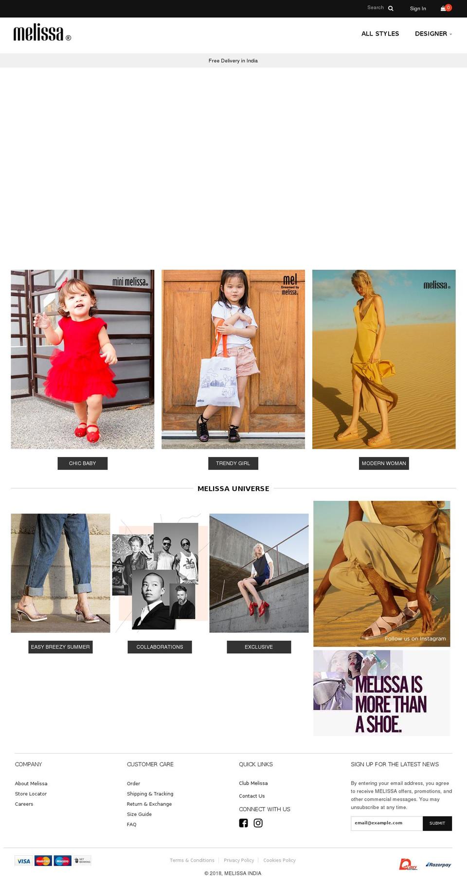 melissaindia.com shopify website screenshot