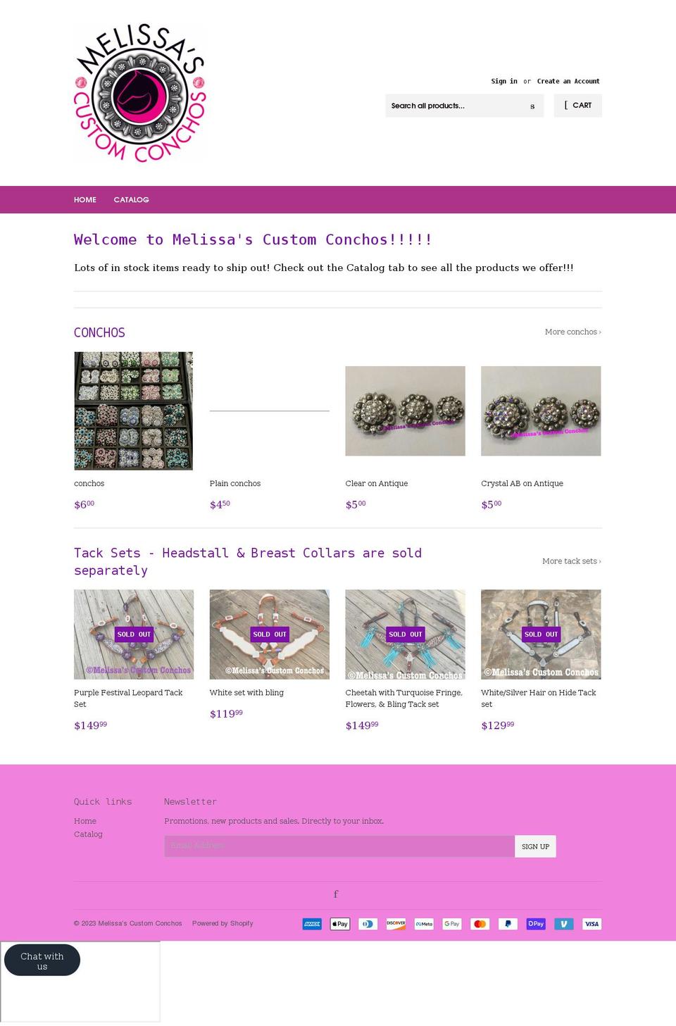 melissascustomconchos.com shopify website screenshot