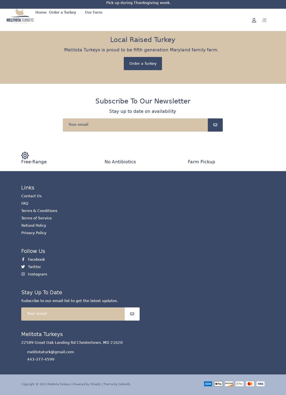 melitotaturkeys.com shopify website screenshot