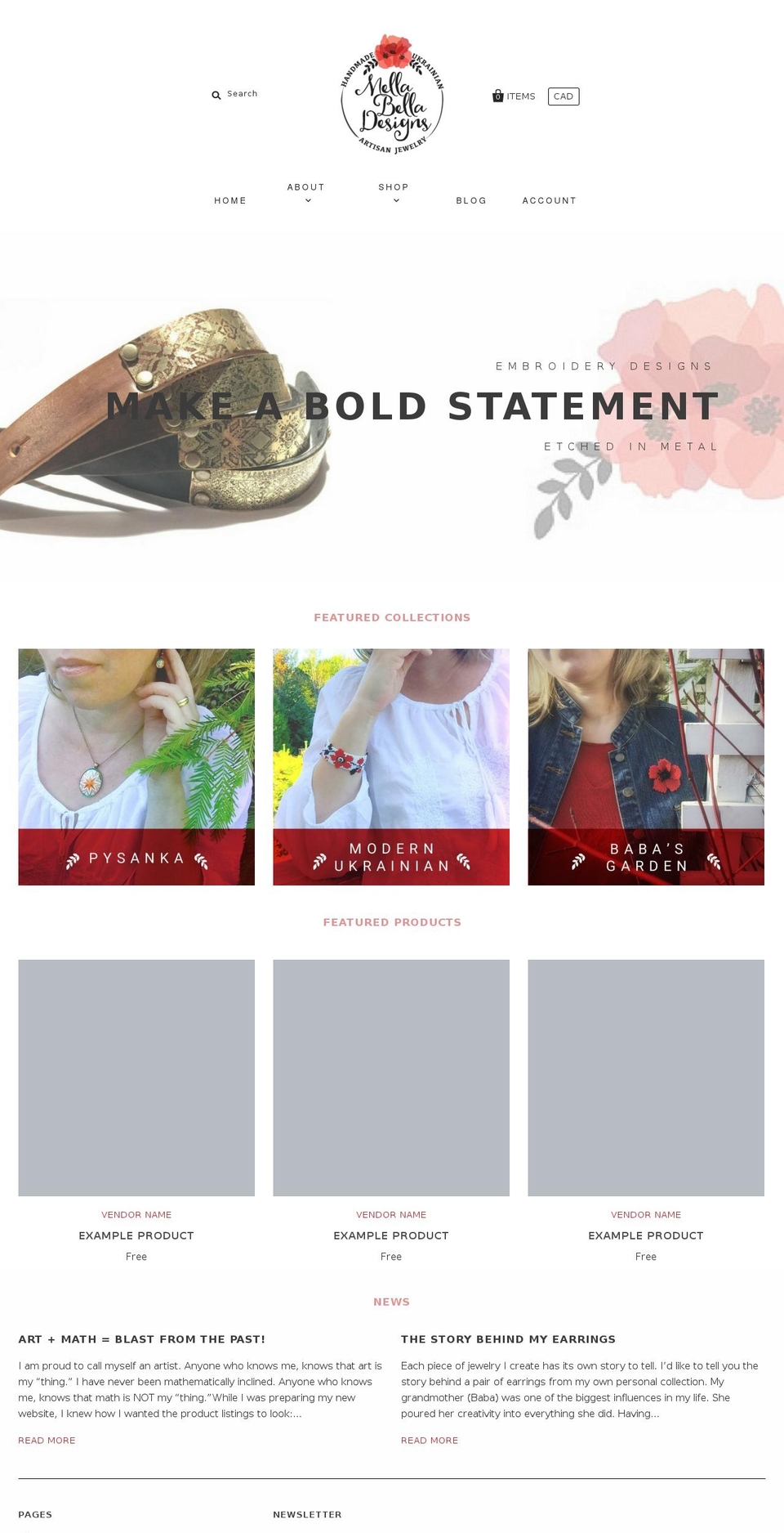 mellabelladesigns.ca shopify website screenshot