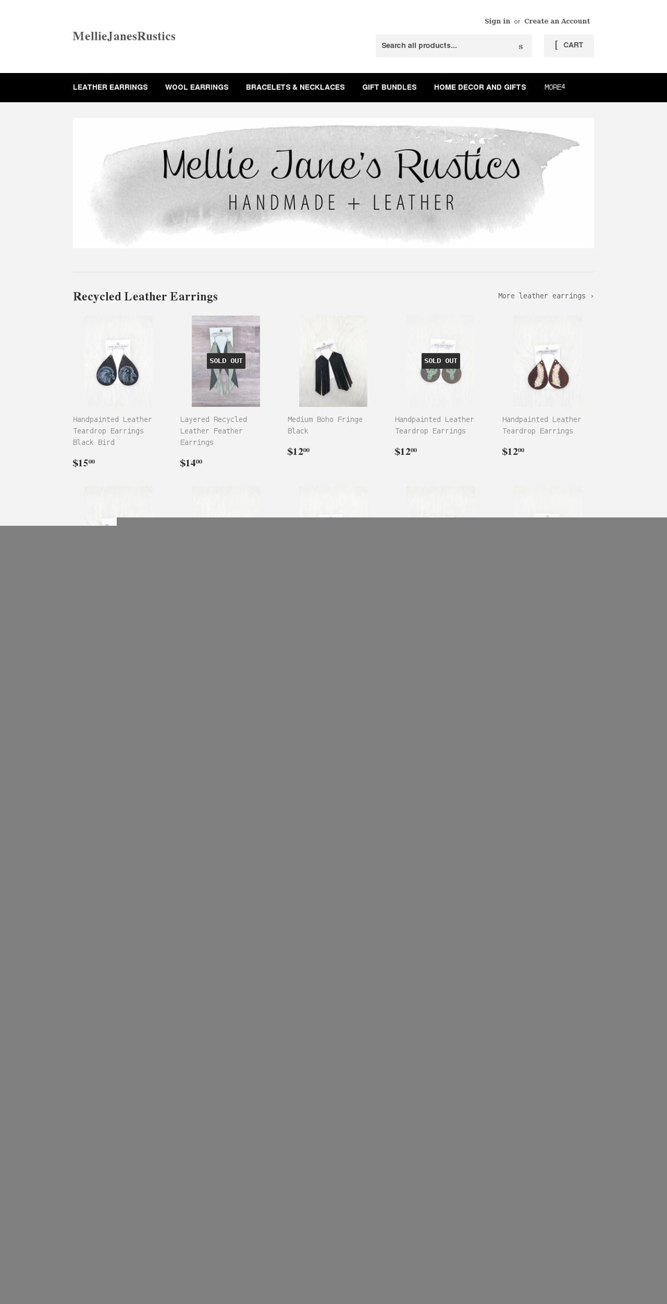 melliejanesrustics.com shopify website screenshot