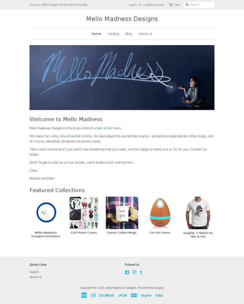 mellomadnessdesigns.com shopify website screenshot