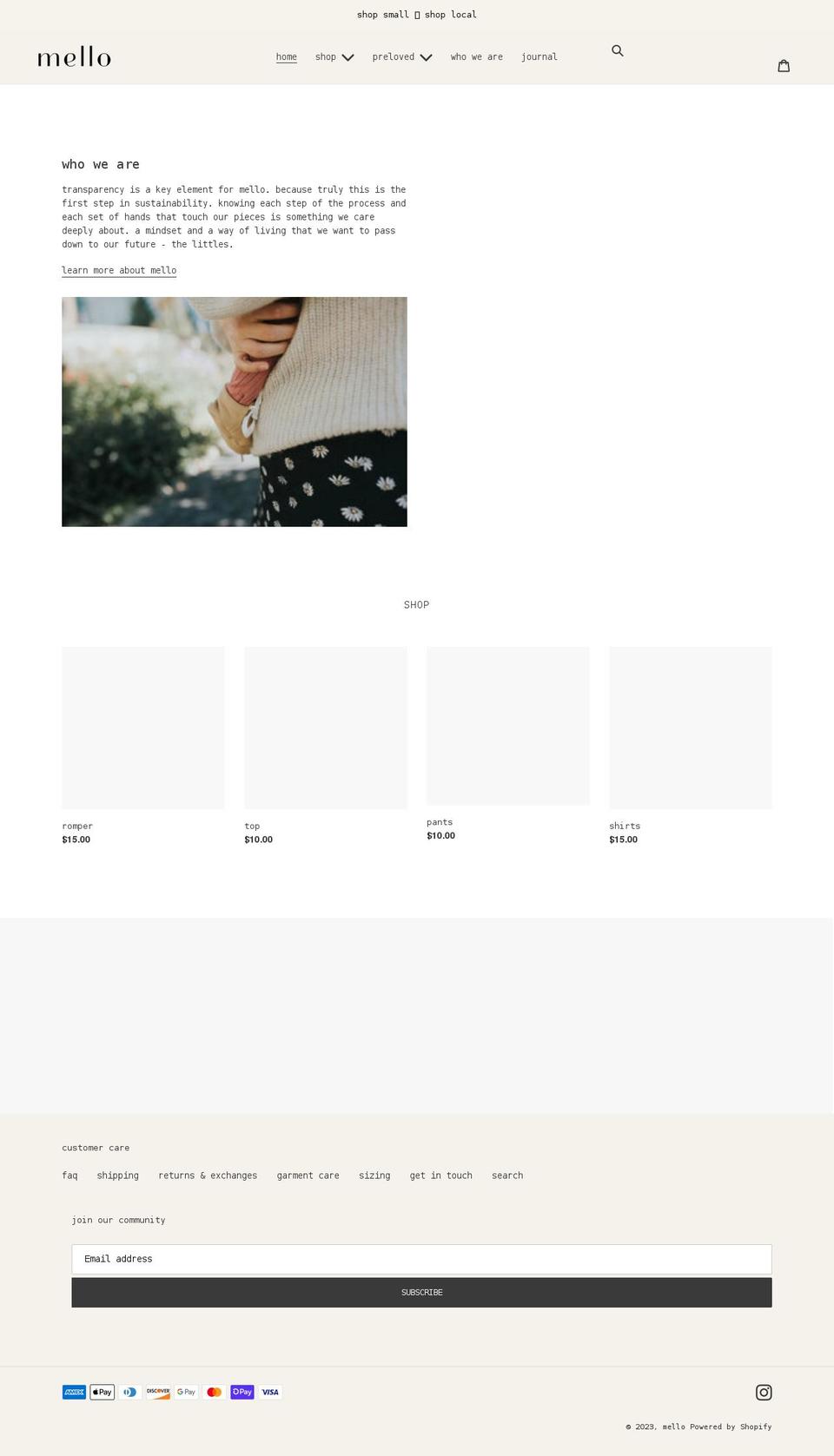 mellothelabel.com shopify website screenshot