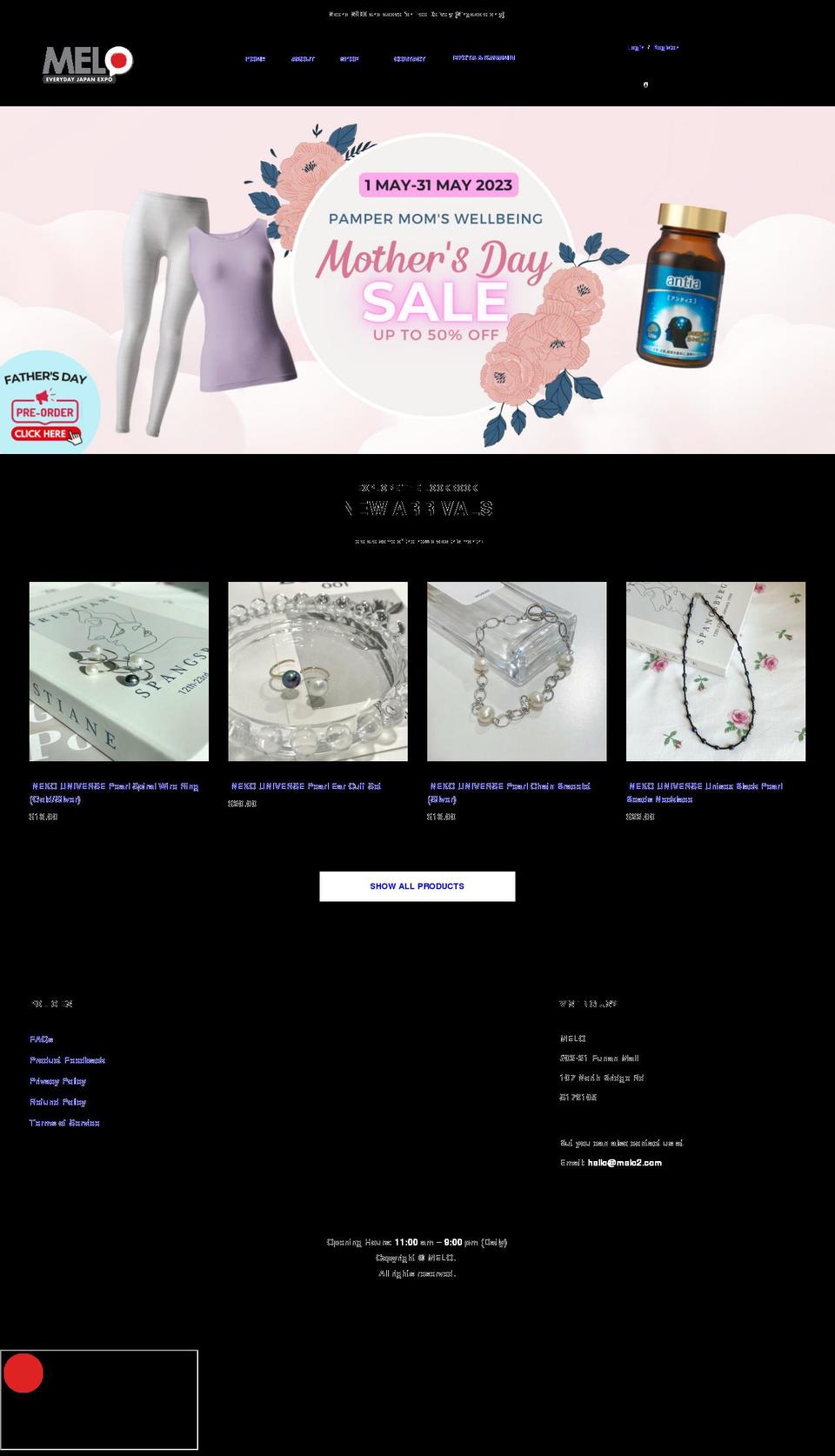 melo2.com shopify website screenshot