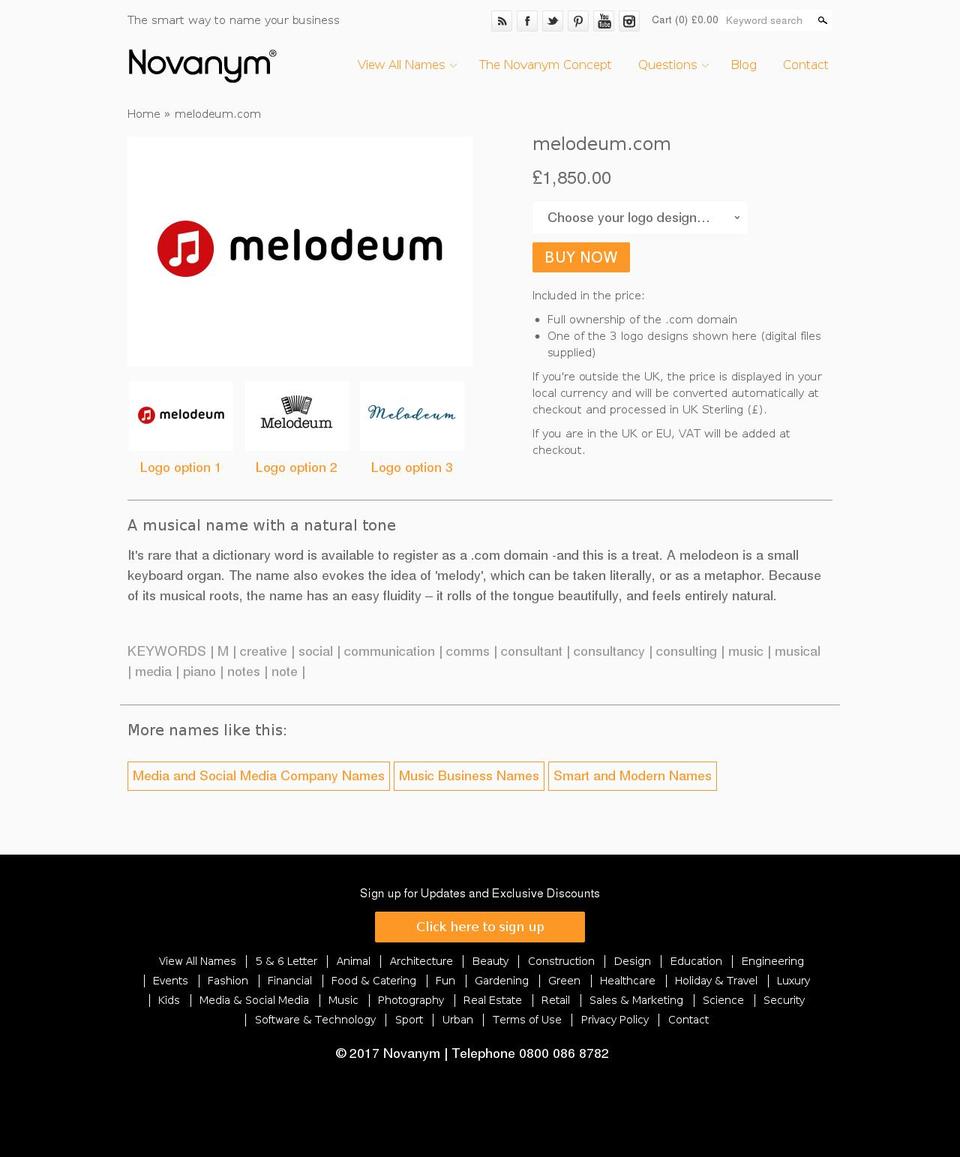 Clean Shopify theme site example melodeum.com