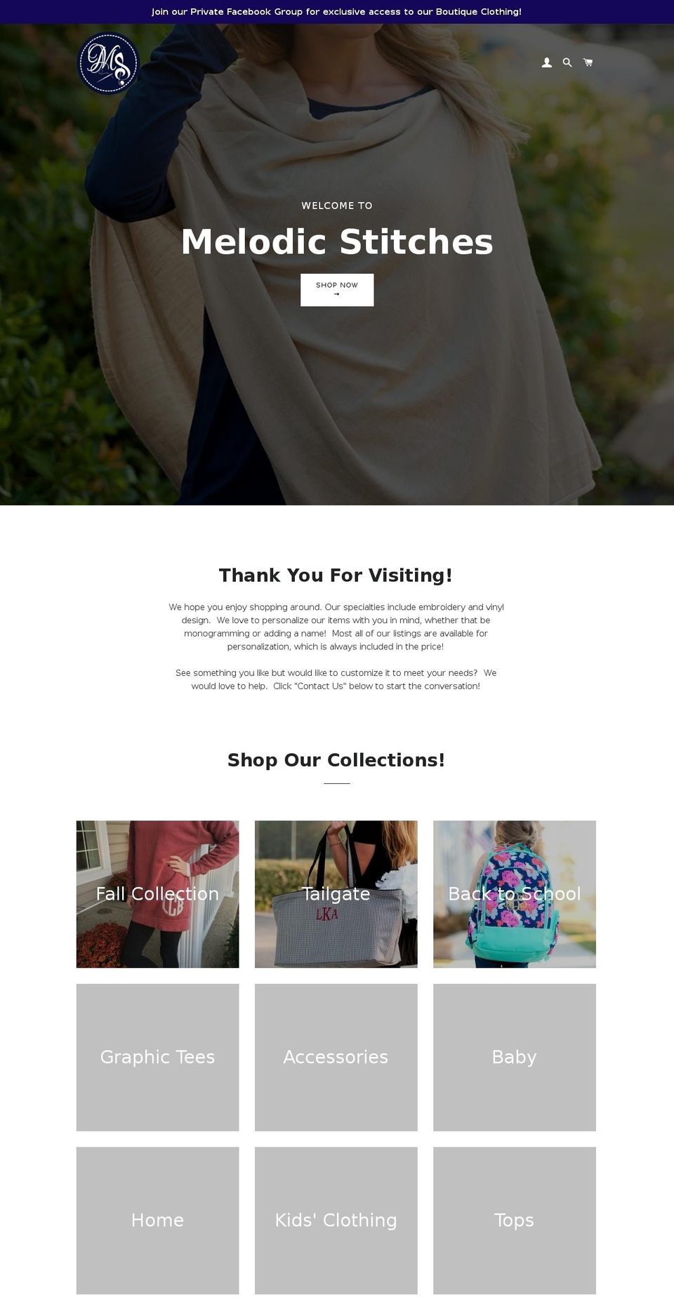melodicstitches.com — Shopify storefront screenshot