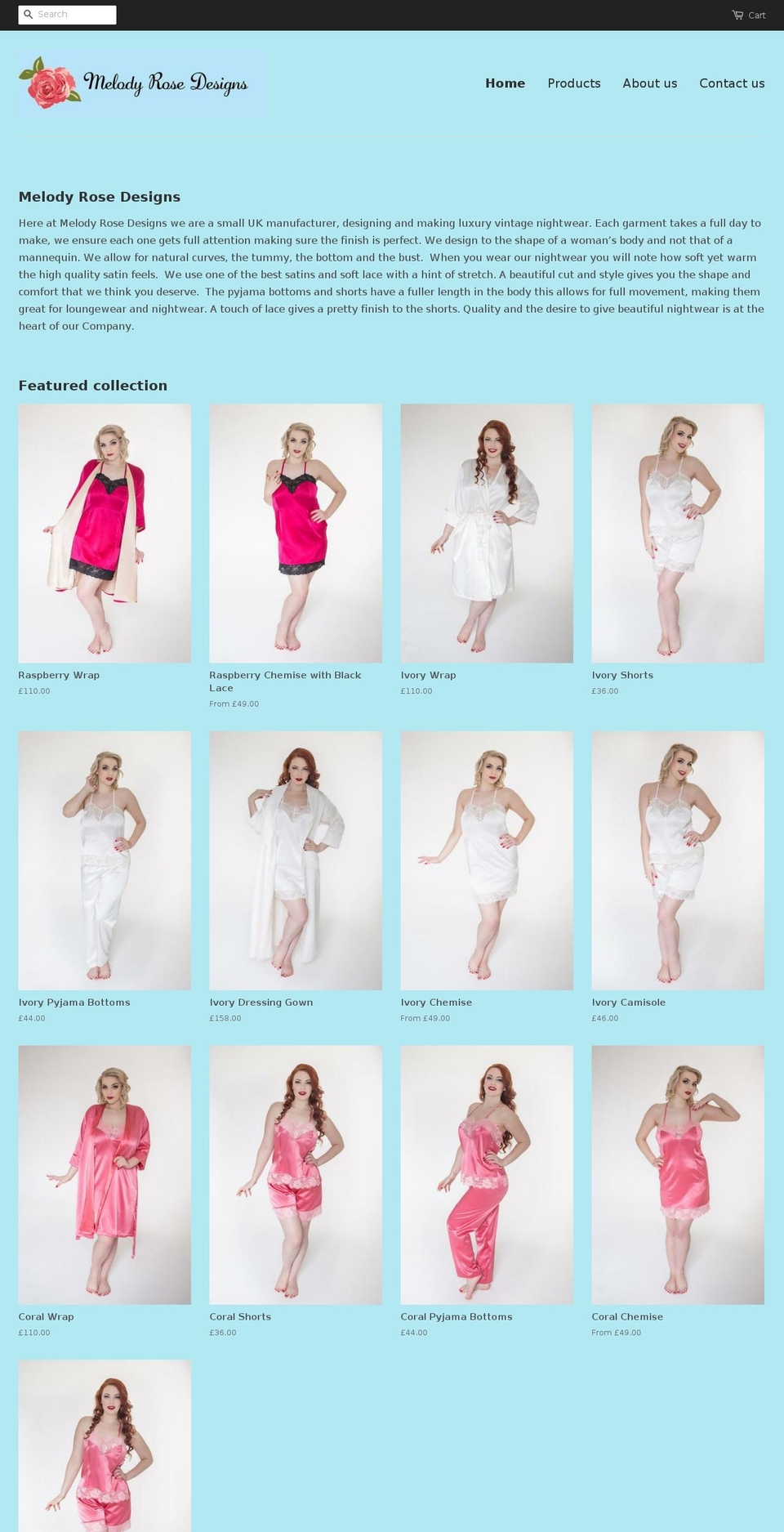 melodyrosedesigns.com shopify website screenshot