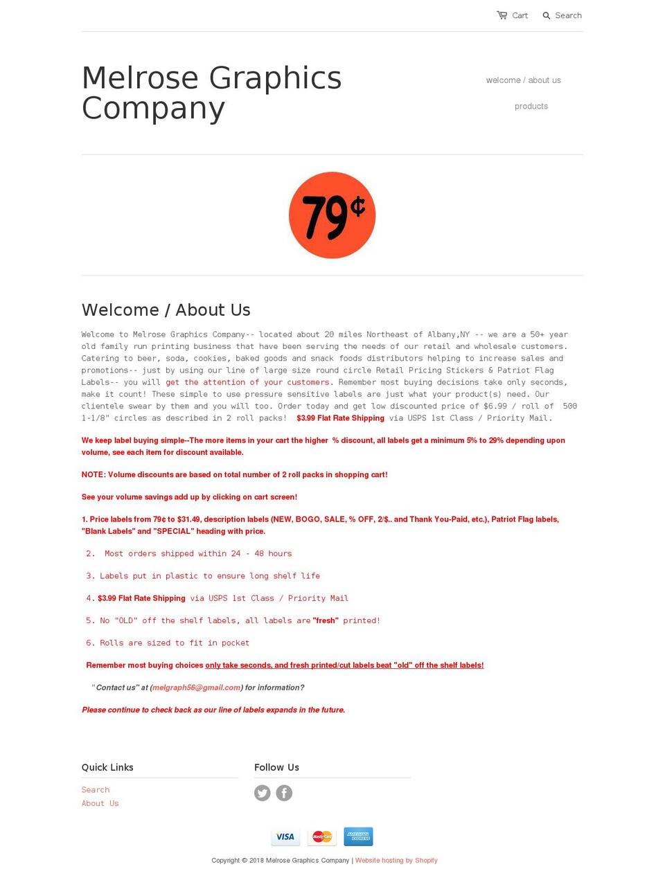 melrosegraphicsco.com shopify website screenshot