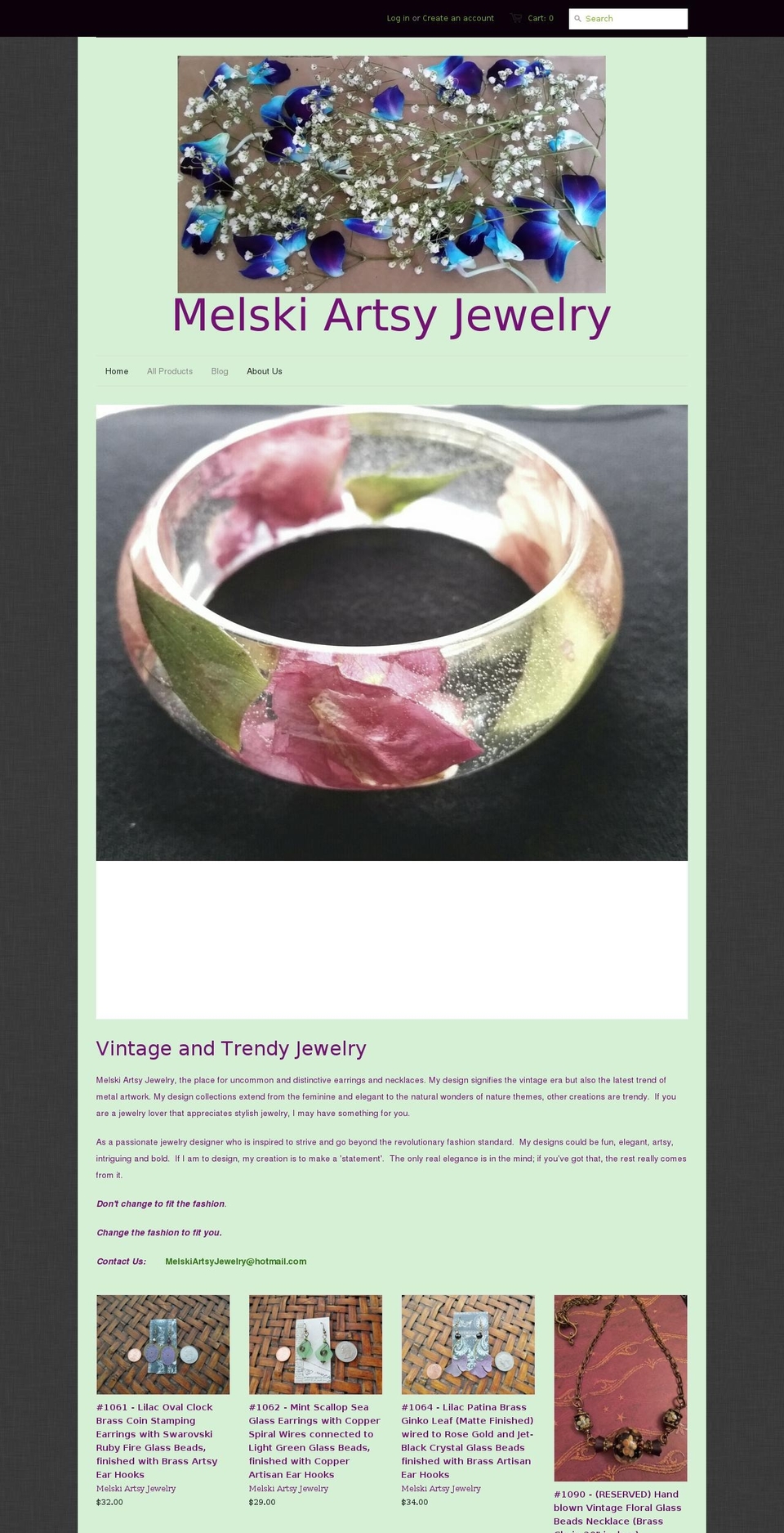melskiartsyjewelry.com shopify website screenshot