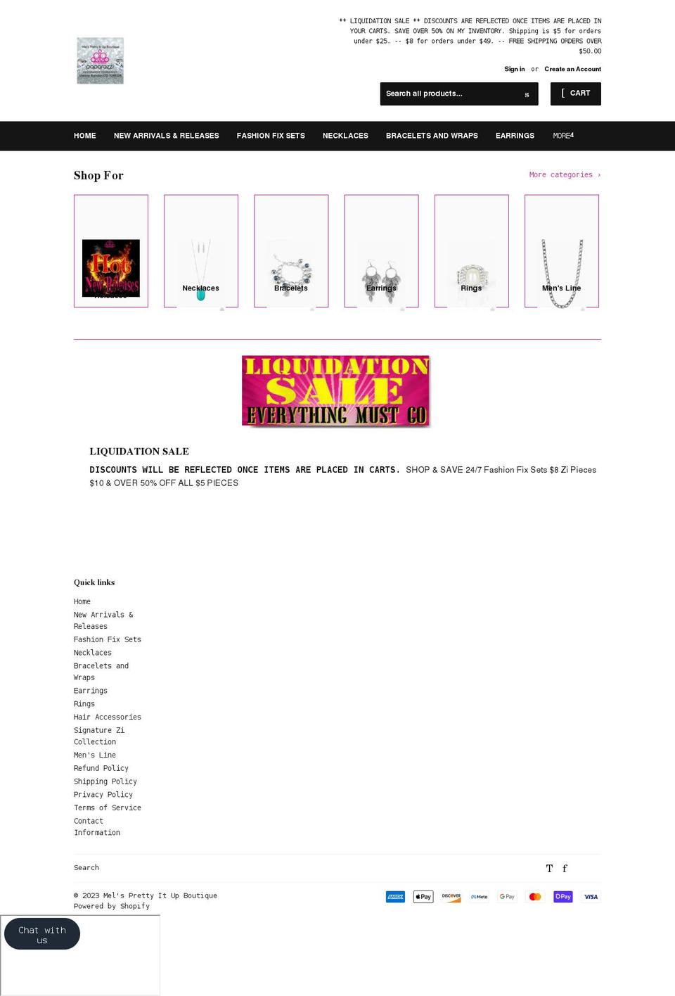 melsprettyitupboutique.com shopify website screenshot