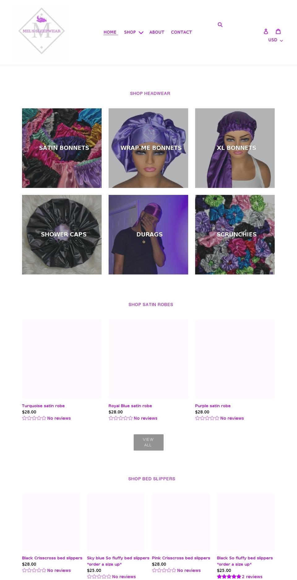 melssleepwear.com shopify website screenshot