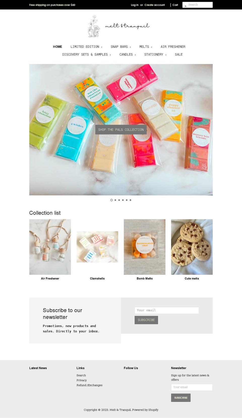 meltandtranquil.com shopify website screenshot