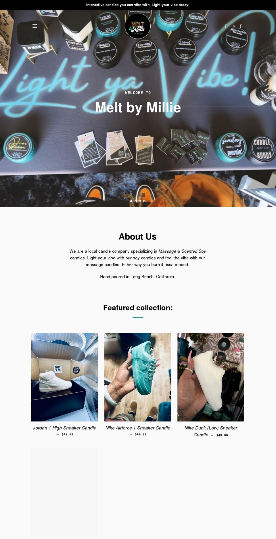 meltbymillie.com shopify website screenshot