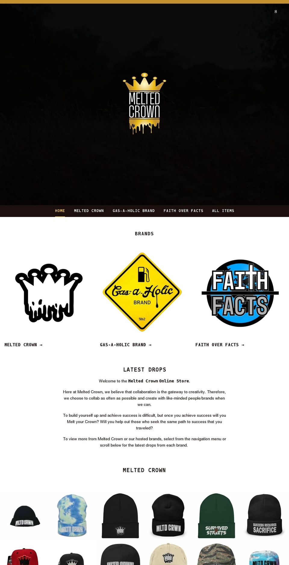 meltedcrown.com shopify website screenshot