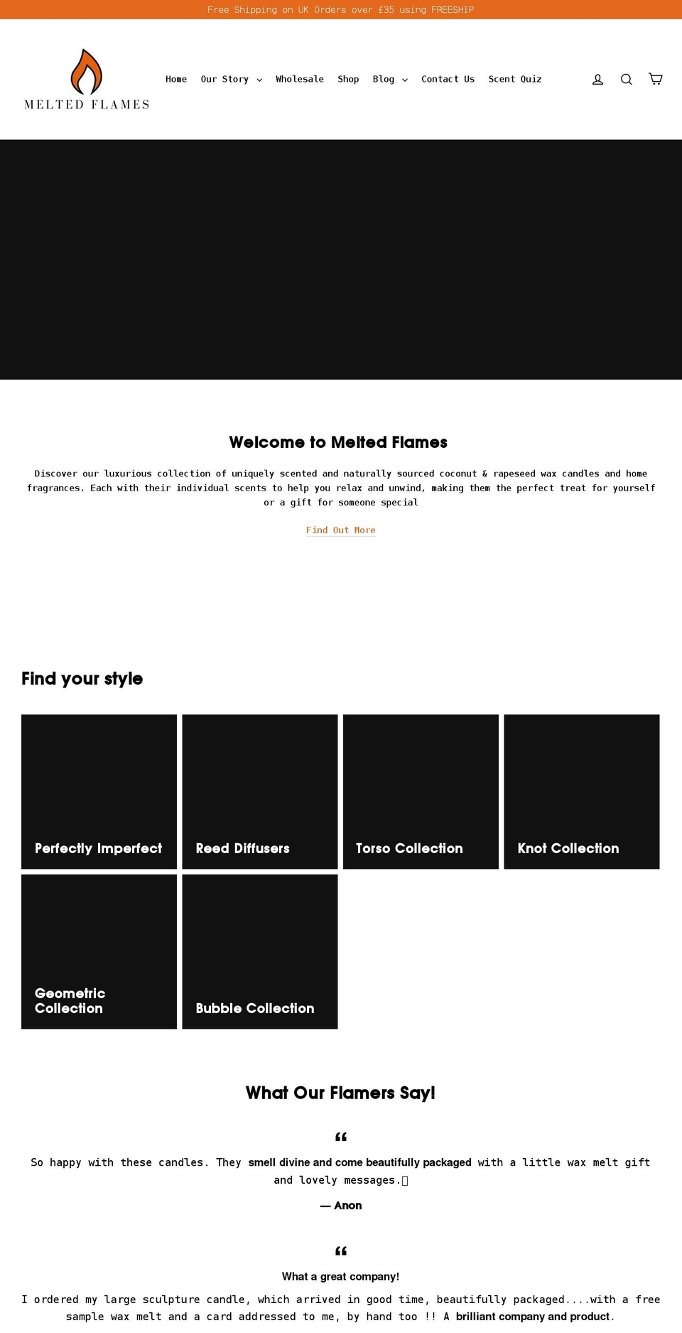 meltedflames.com shopify website screenshot