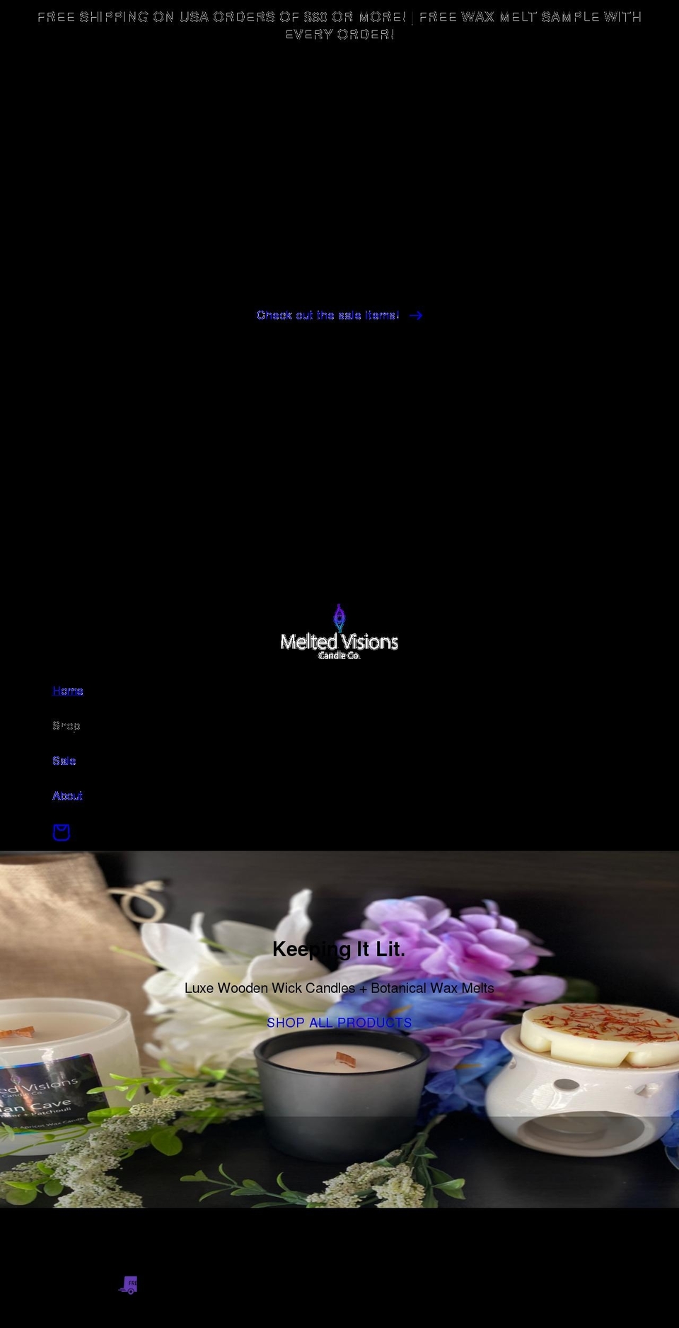 meltedvisions.com shopify website screenshot