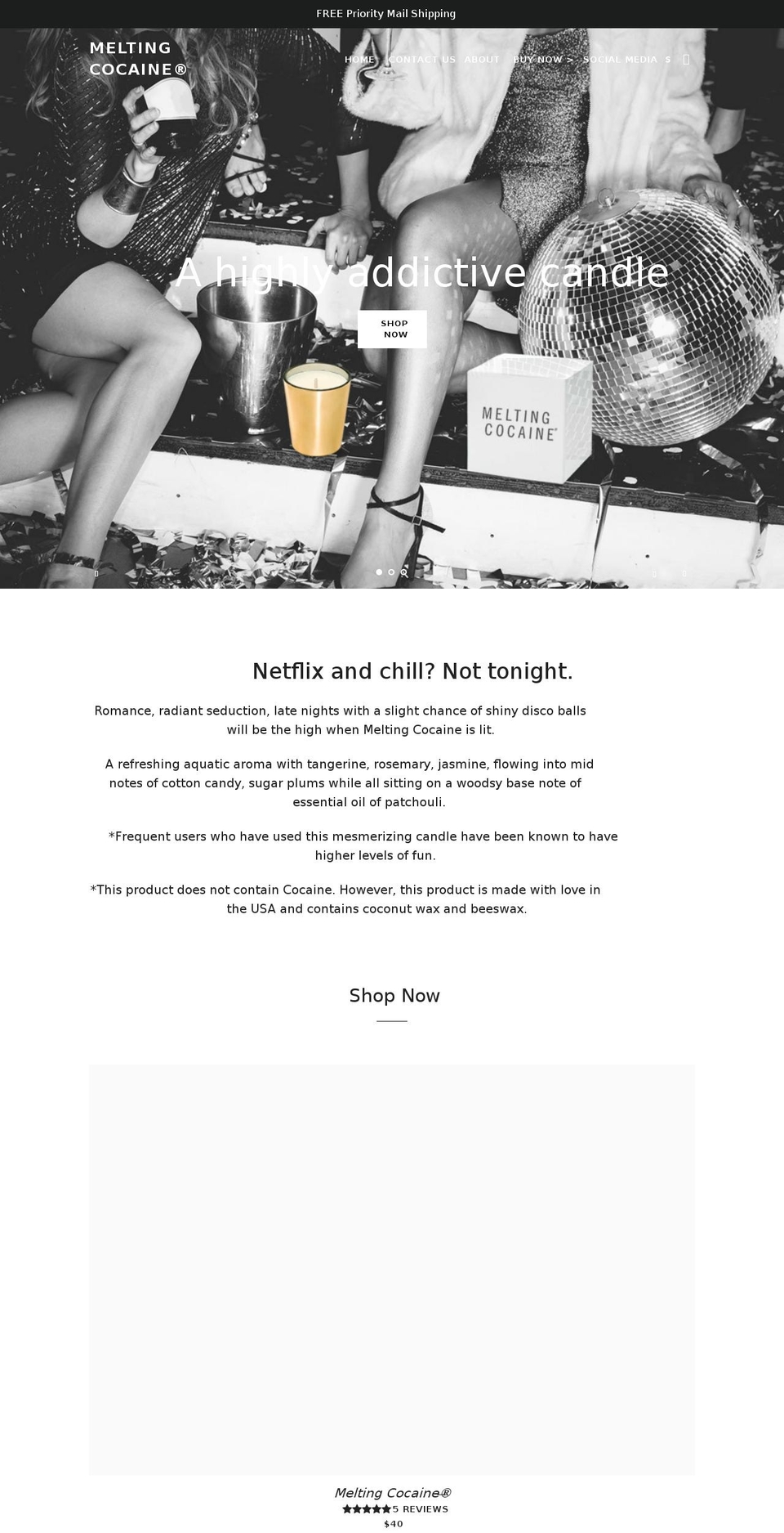 meltingcocaine.com shopify website screenshot