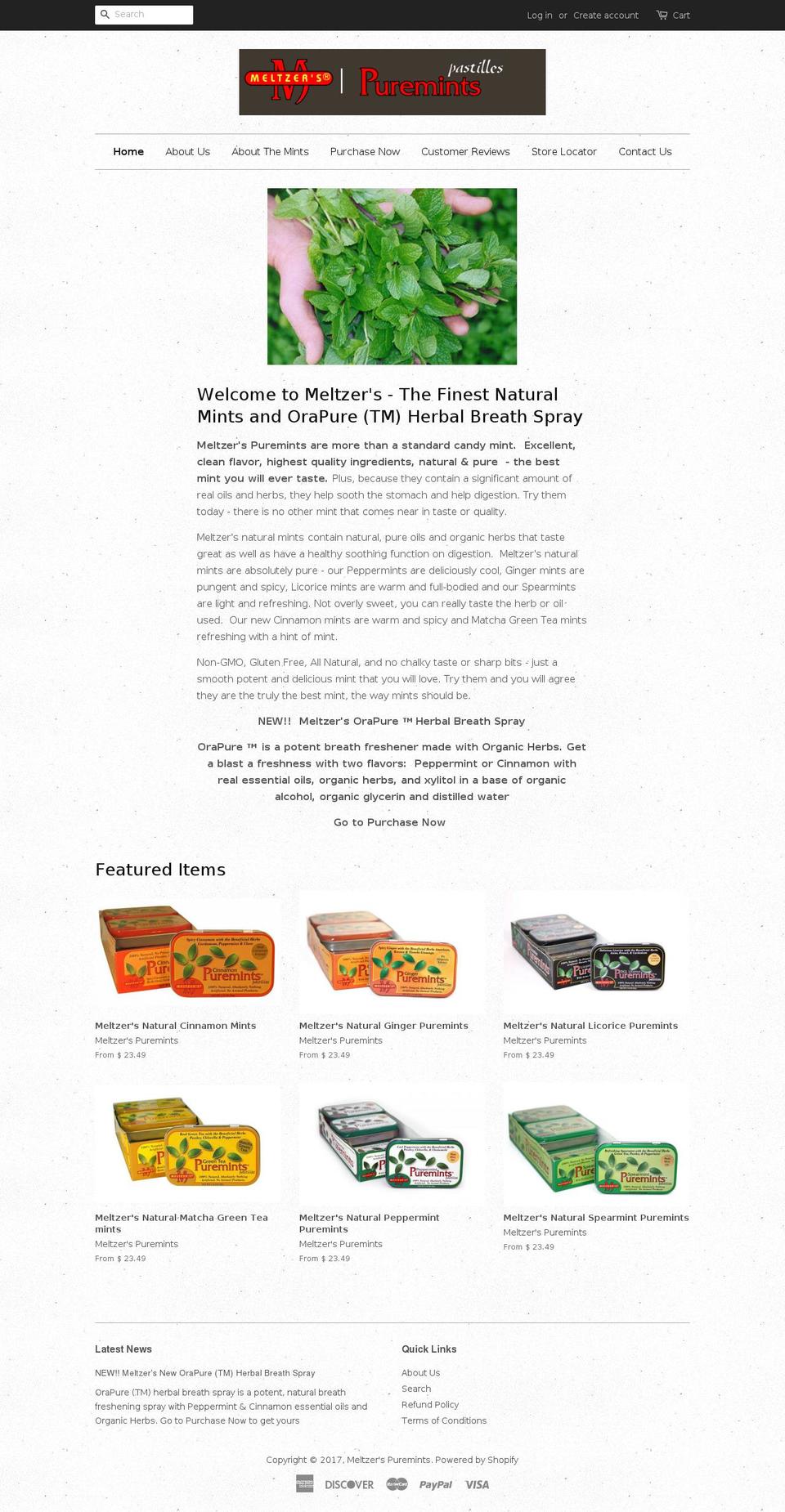 Taste Shopify theme site example meltzerspuremints.com