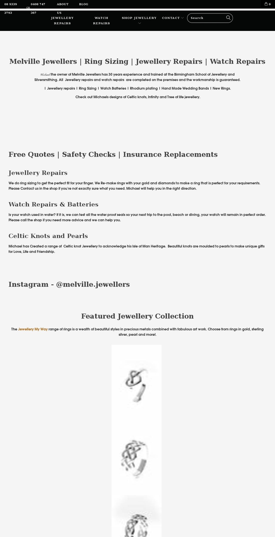 melvillejewellers.com.au shopify website screenshot