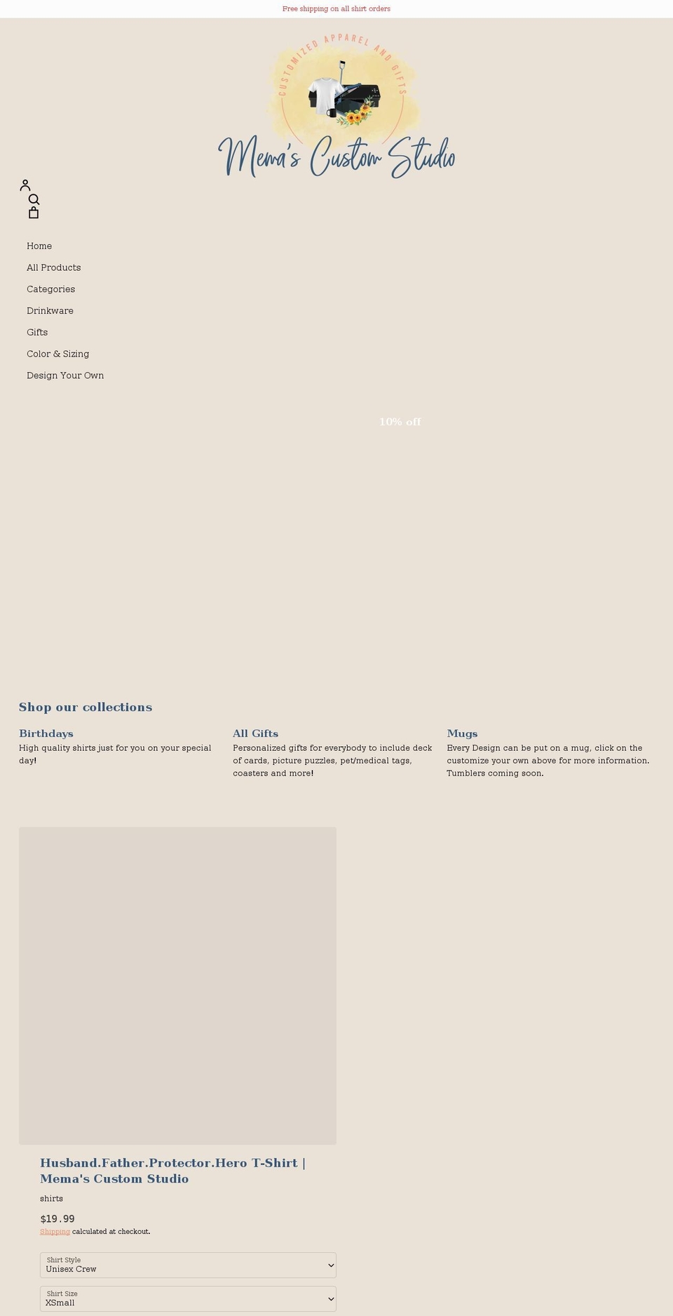 memascustomstudio.com shopify website screenshot