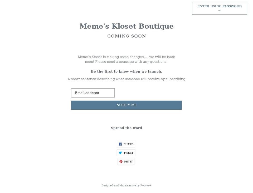 memekloset.com shopify website screenshot