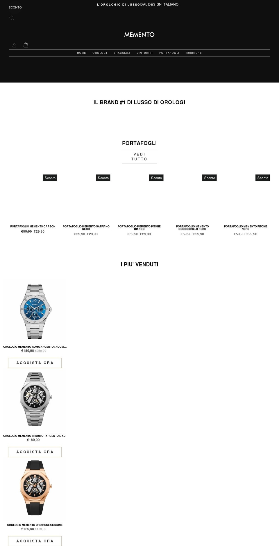 mementoitalia.com shopify website screenshot