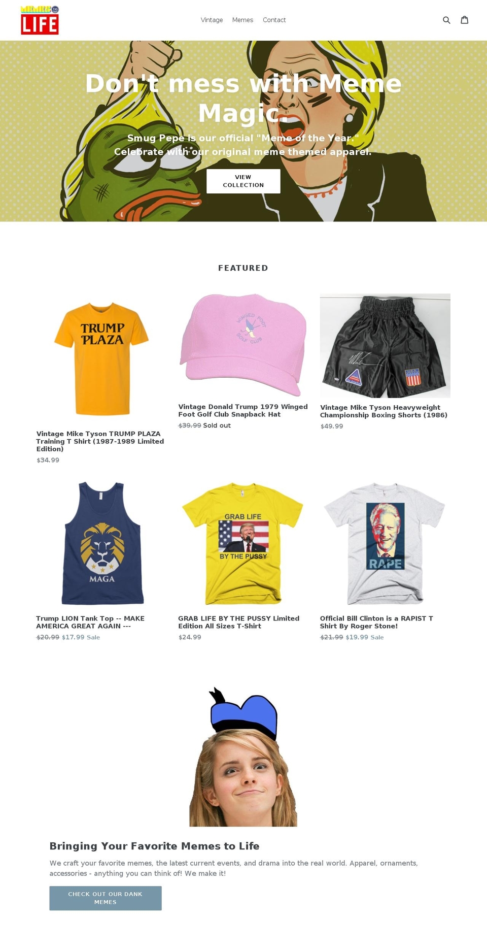 memestolife.com shopify website screenshot