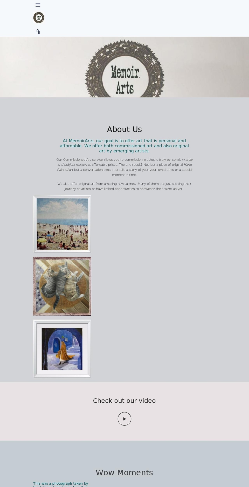 memoirarts.com — Shopify storefront screenshot