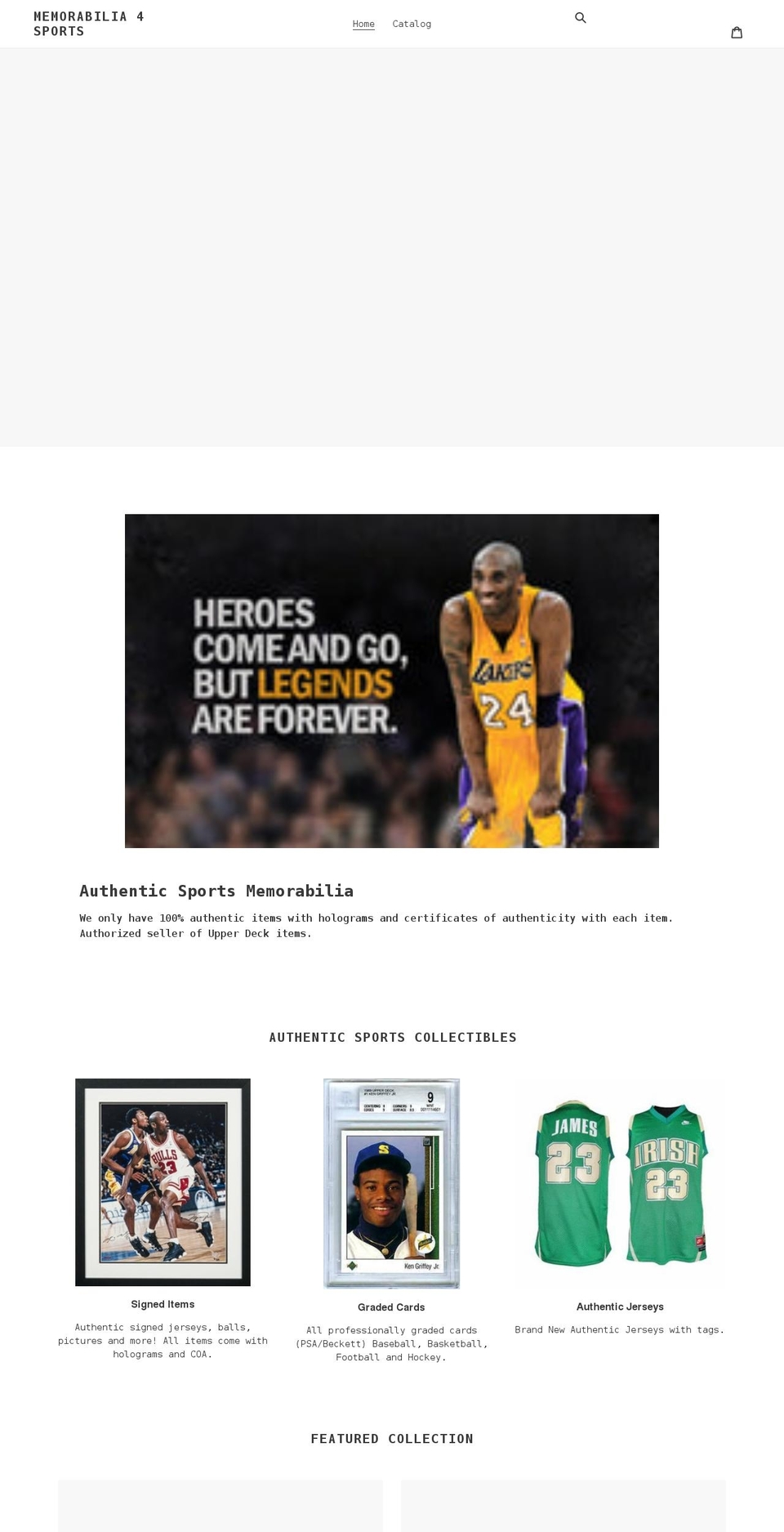 memorabilia4sports.com shopify website screenshot