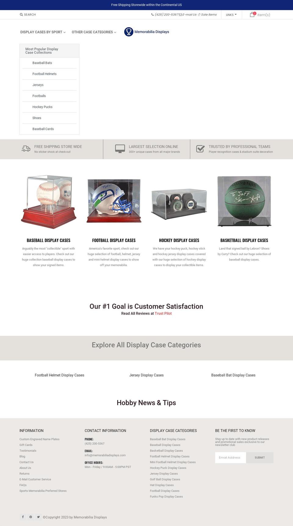 memorabiliadisplays.com — Shopify storefront screenshot