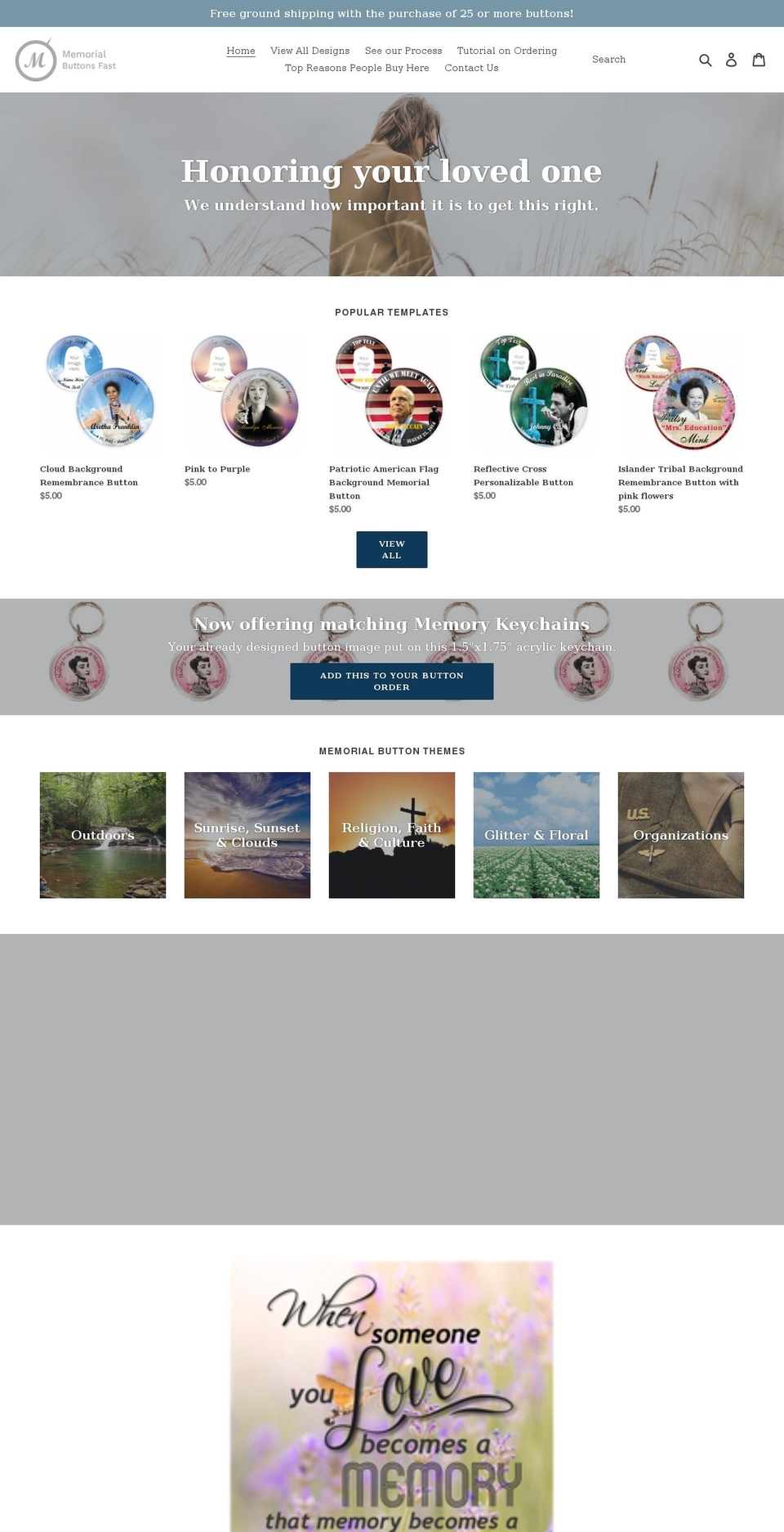 memorialbuttonsfast.com shopify website screenshot
